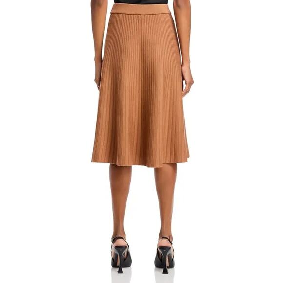 Nancy Yang Women Brown Rib Knit Cotton/Viscose Elegant A-line Midi Skirt Size M - Picture 4 of 6